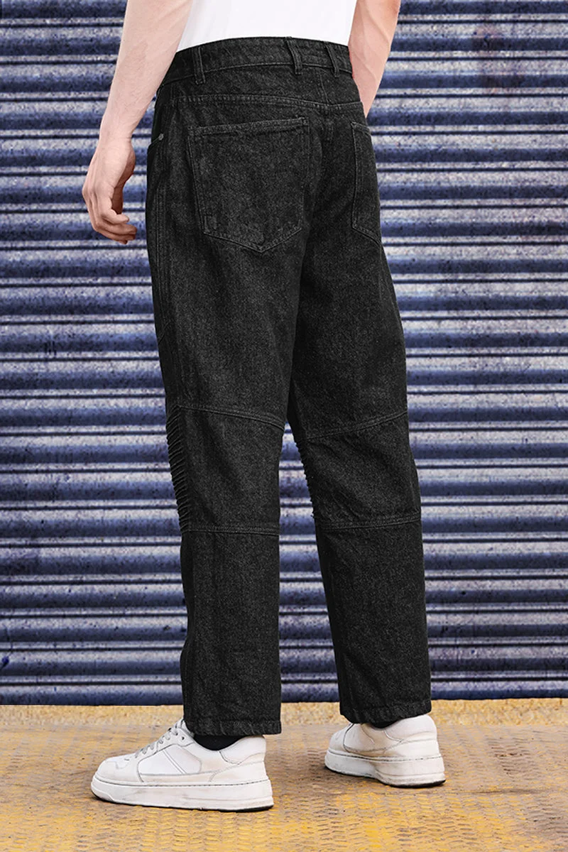 SNITCH Black GRIND Knee Patch Baggy Biker Jeans for Men | Best Price UAE